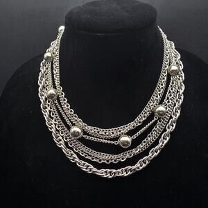 Vintage Silver Tone Layered Chain Necklace Costume Jewelry